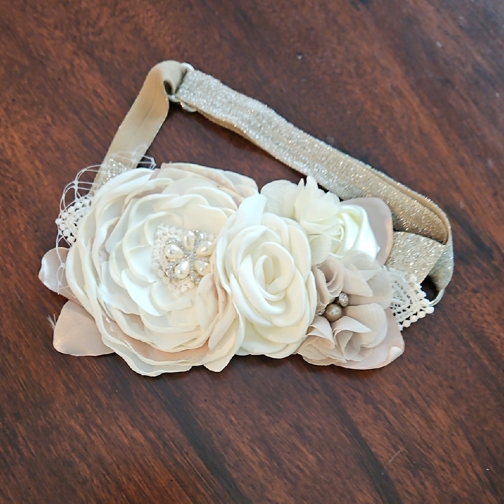 Dog Elegant Floral Headband with Pearls